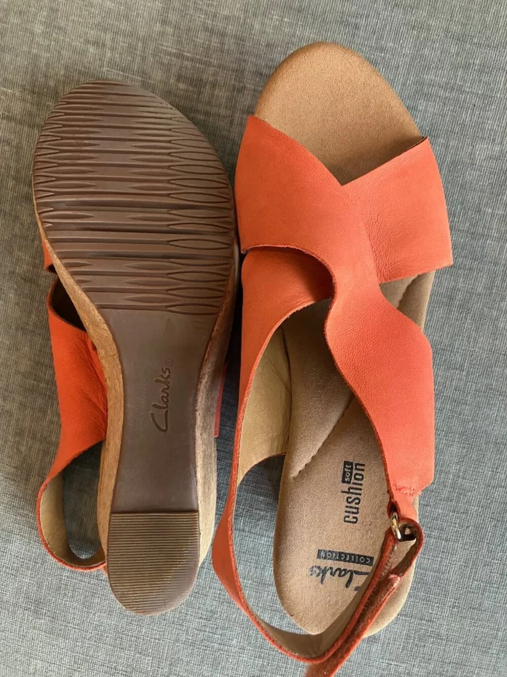 Clarks Collection Womens 8 Orange Cork Wedge Sandals 3